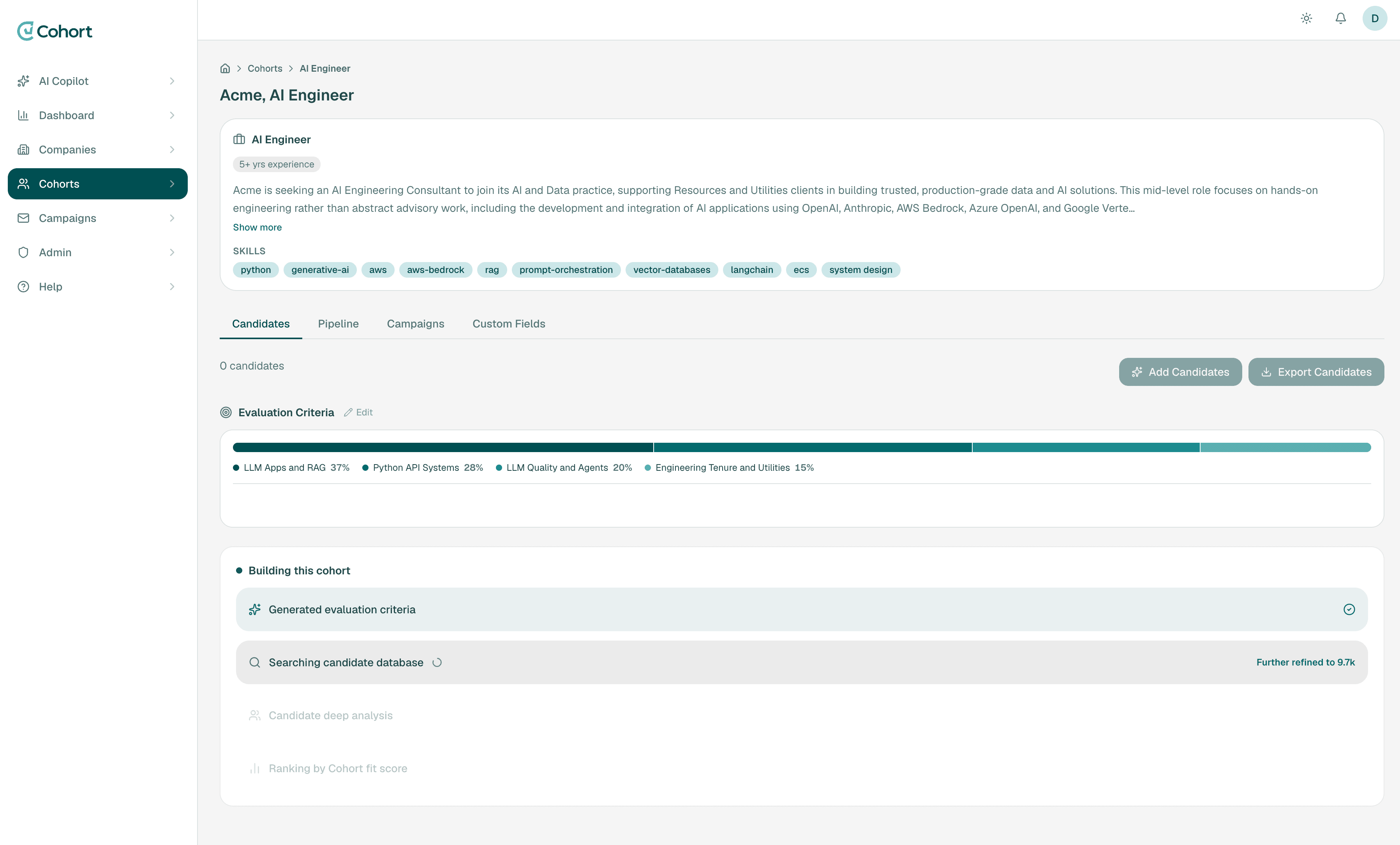 Screenshot of the Cohort app's Projects dashboard